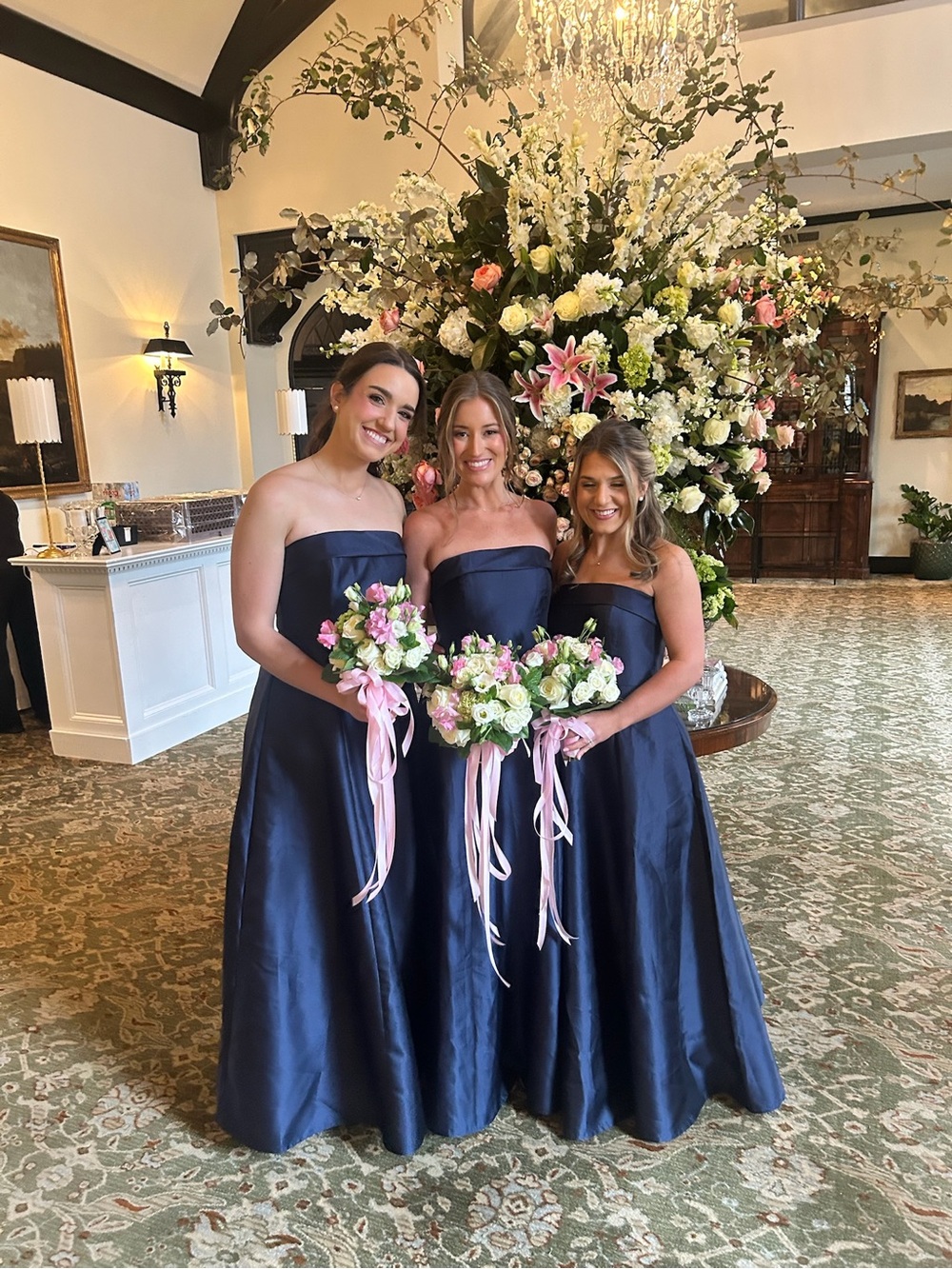 Strapless Navy Blue Satin Bridesmaid Dress
